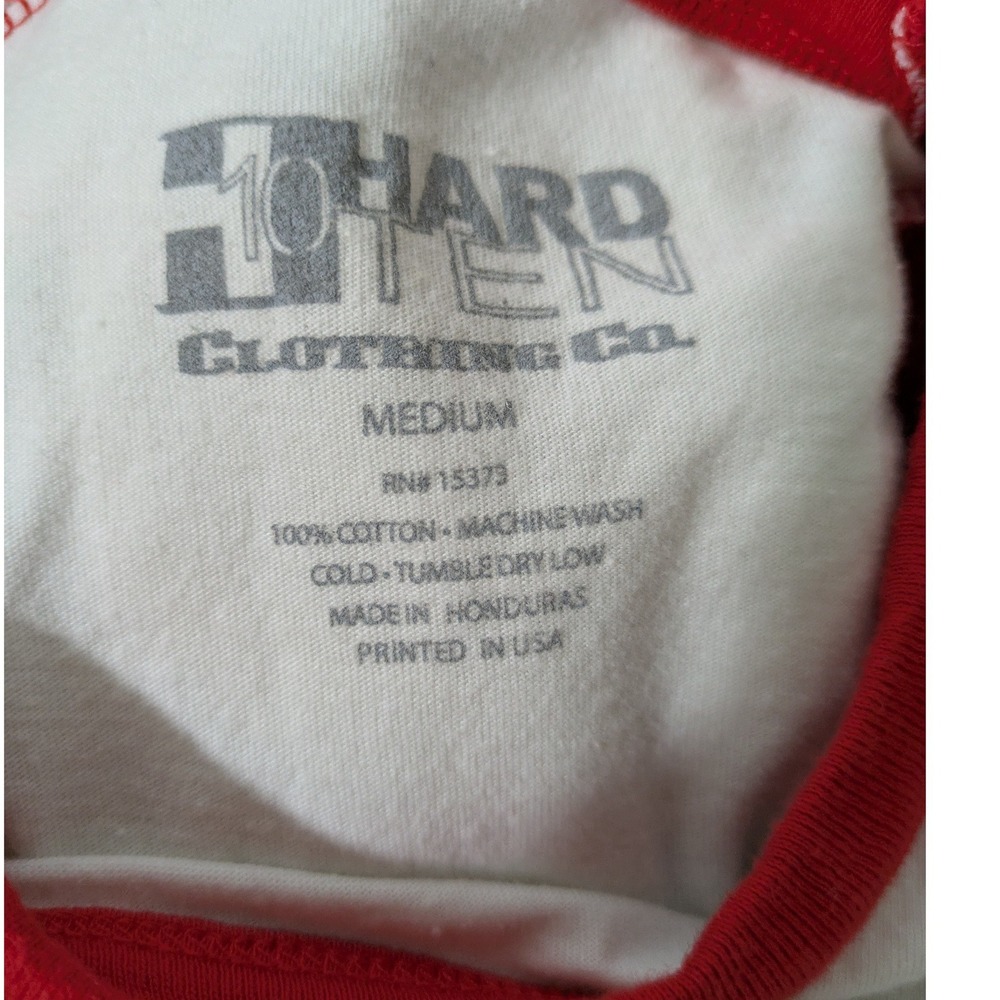 Hard Ten White Red Raglan 3/4 Sleeve T-shirt King of Hearts Roses Size M - Picture 6 of 6